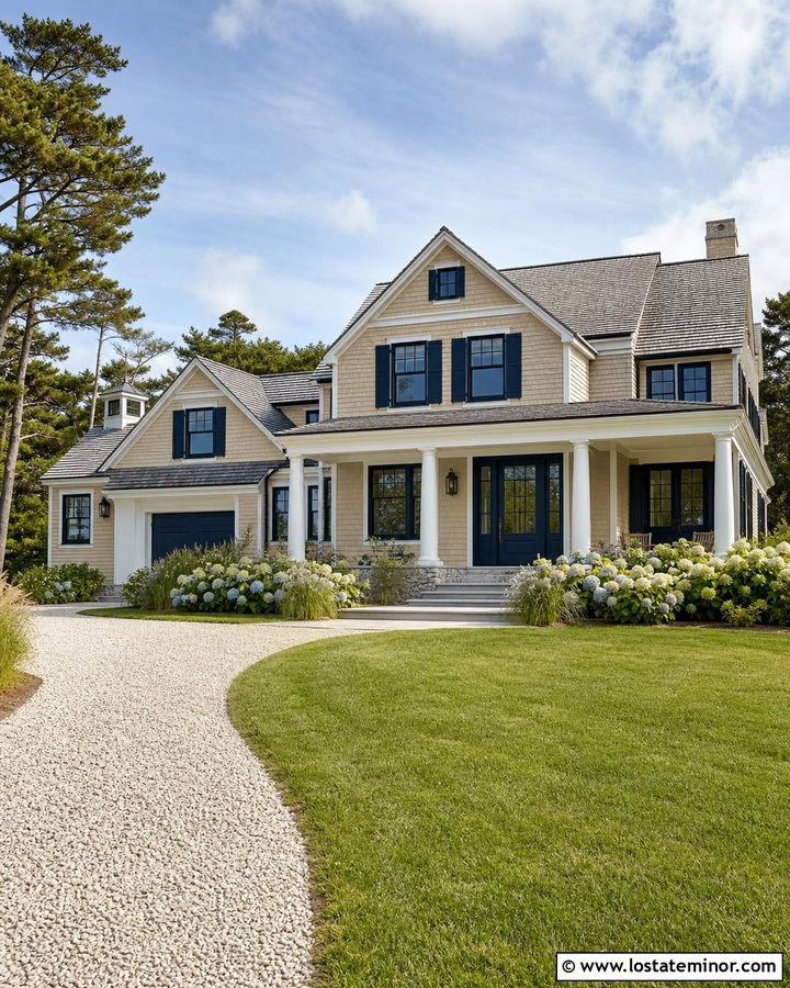 Sand House With Navy Window Frames - 30 Sand House Design With Window Frames Ideas