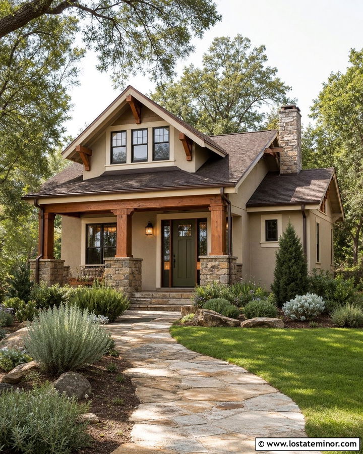 Sand House With Olive Green Front Door And Wood Beams - 30 Sand House Design With Front Door Ideas