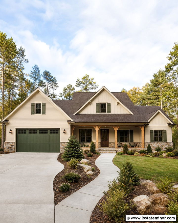 Sand House With Olive Green Garage Door - 30 Sand House Design With Garage Door Ideas