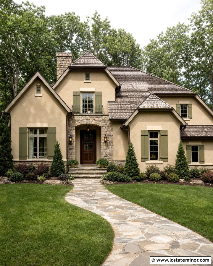 Sand House With Olive Green Shutters - 30 Sand House Design With Shutters Ideas