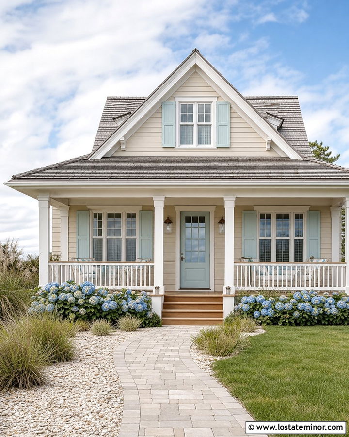 Sand House With Pale Aqua Shutters - 30 Sand House Design With Shutters Ideas