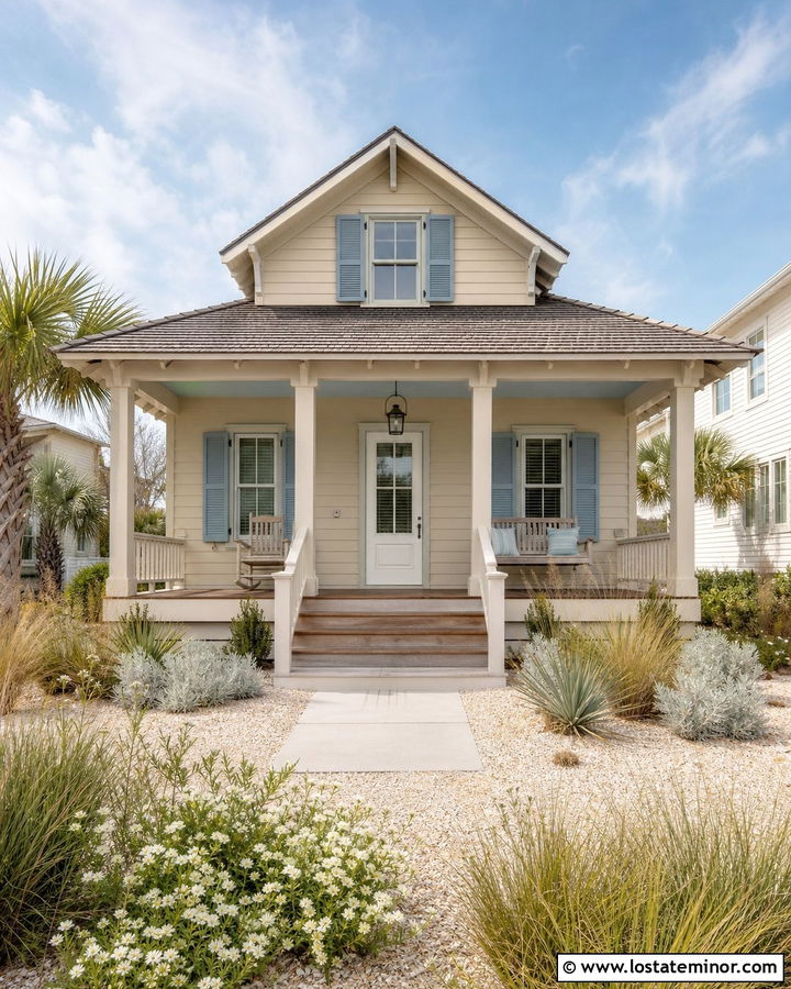 Sand House With Pale Blue Trim - 30 Sand House Design With Accents Ideas