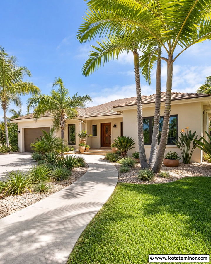 Sand House With Palm Tree Front Yard - 30 Sand House Design With Front Yard Ideas
