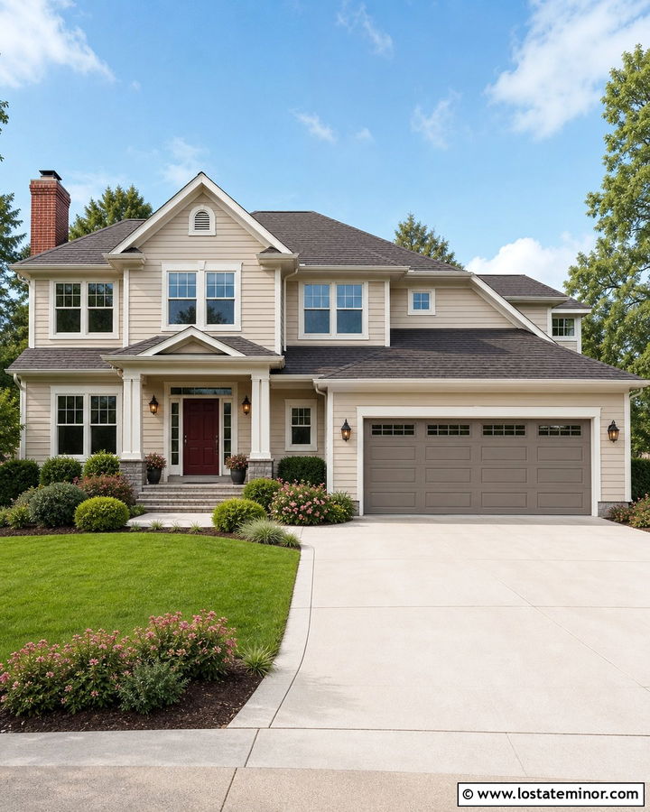 Sand House With Paneled Gray Garage Door - 30 Sand House Design With Garage Door Ideas