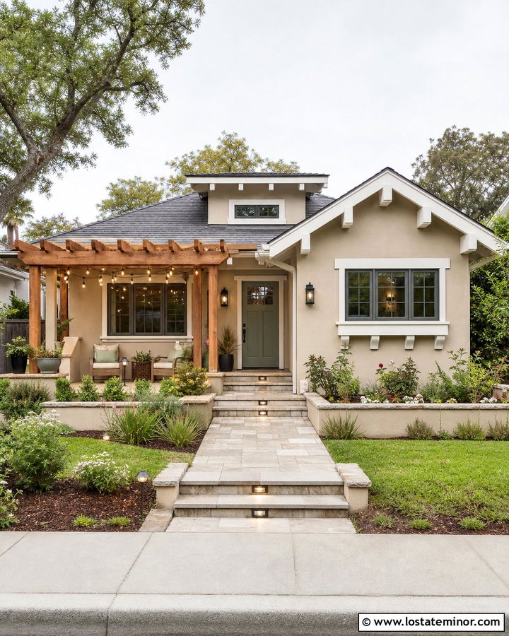 Sand House With Pergola String Lighting - 30 Sand House Design With Lighting Ideas