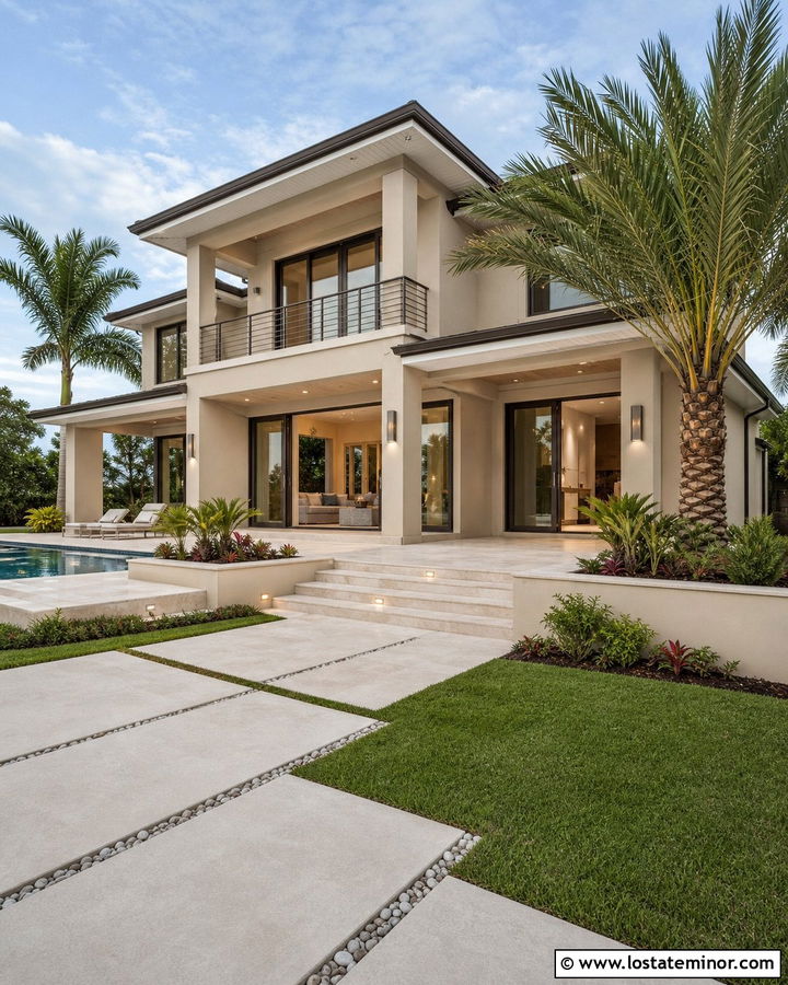 Sand House With Poolside Exterior Lighting - 30 Sand House Design With Lighting Ideas