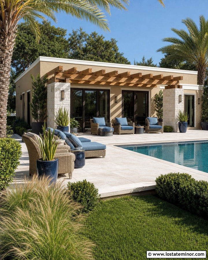 Sand House With Poolside Pergola - 30 Sand House Design With Pergola Ideas