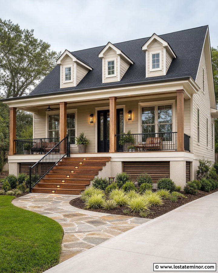 Sand House With Porch Step Lights - 30 Sand House Design With Light Fixtures Ideas