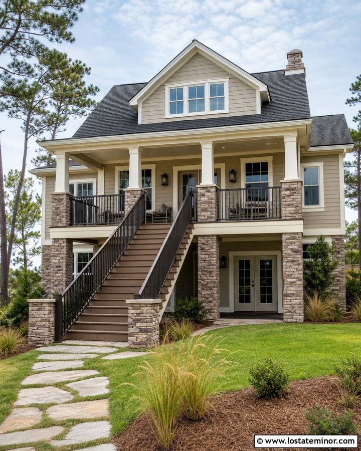 Sand House With Raised Deck And Stone Base - 30 Sand House Design With Deck Ideas