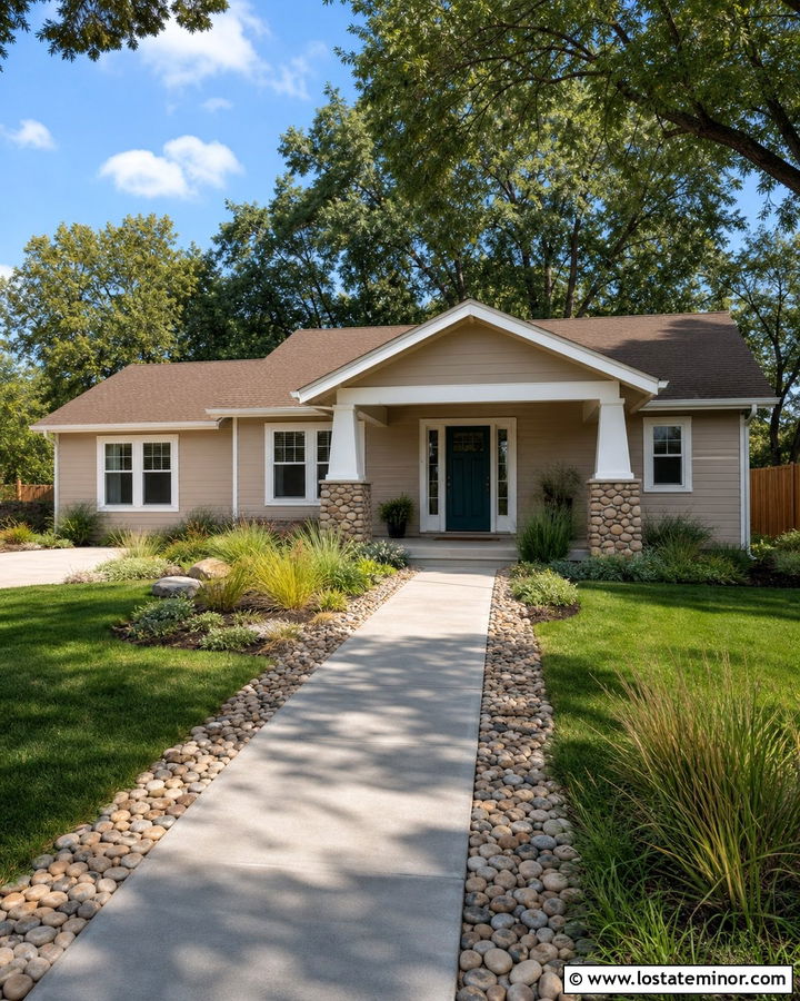Sand House With River Rock Border Walkway - 30 Sand House Design With Walkway Ideas