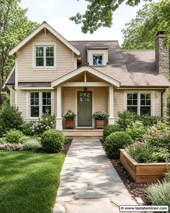 Sand House With Sage Green Entry Door - 30 Sand House Design With Entry Door Ideas