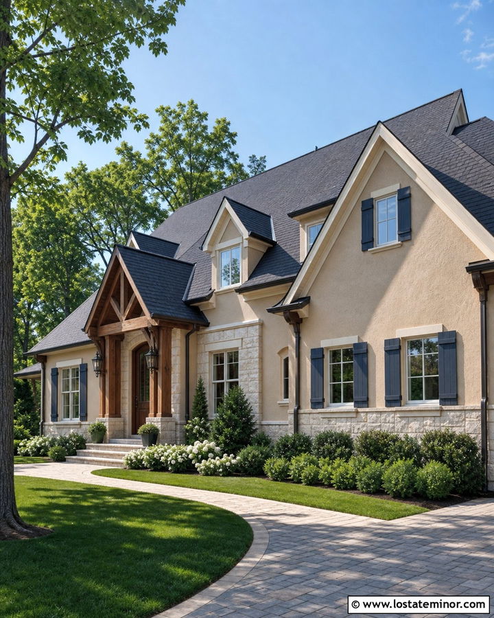 Sand House With Shutters And A Natural Wood Door - 30 Sand House Design With Shutters Ideas