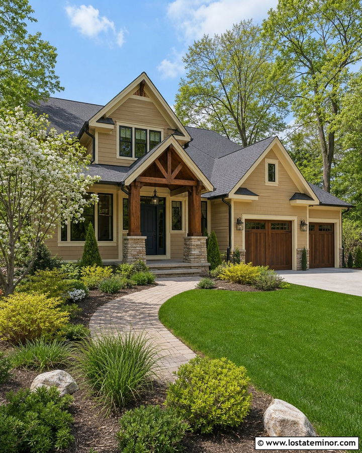 Sand House With Side Garage And Portico - 30 Sand House Design With Portico Ideas