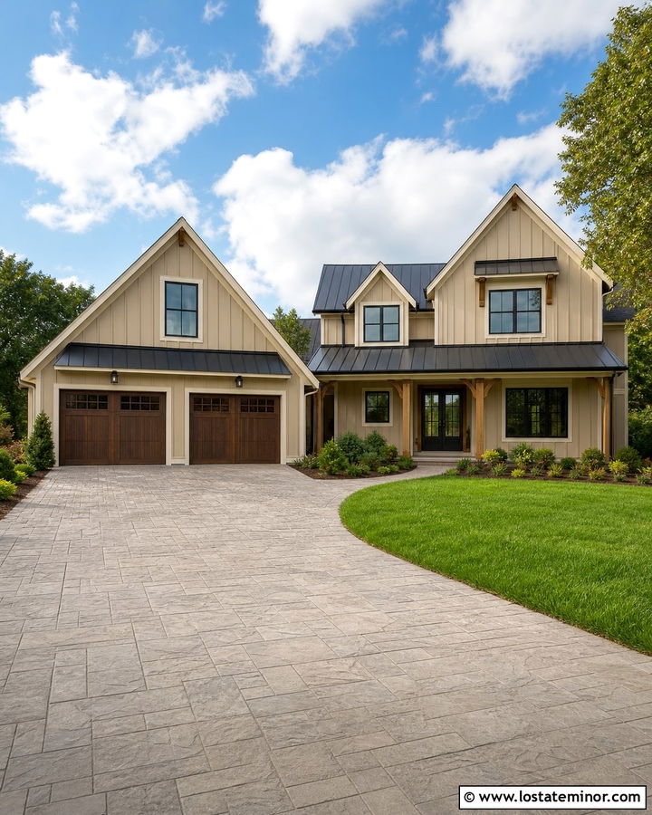 Sand House With Stamped Concrete Driveway - 30 Sand House Design With Driveway Ideas