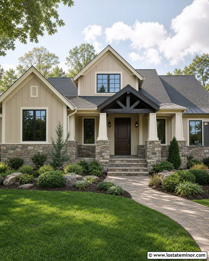 Sand House With Stone Base Portico - 30 Sand House Design With Portico Ideas