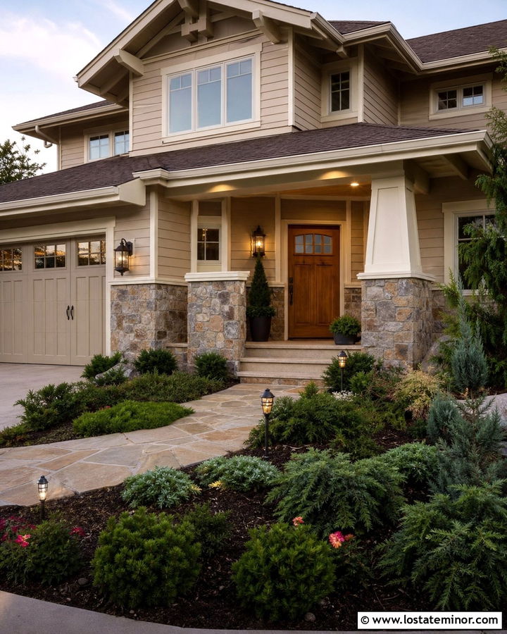 Sand House With Stone Column Lighting - 30 Sand House Design With Lighting Ideas