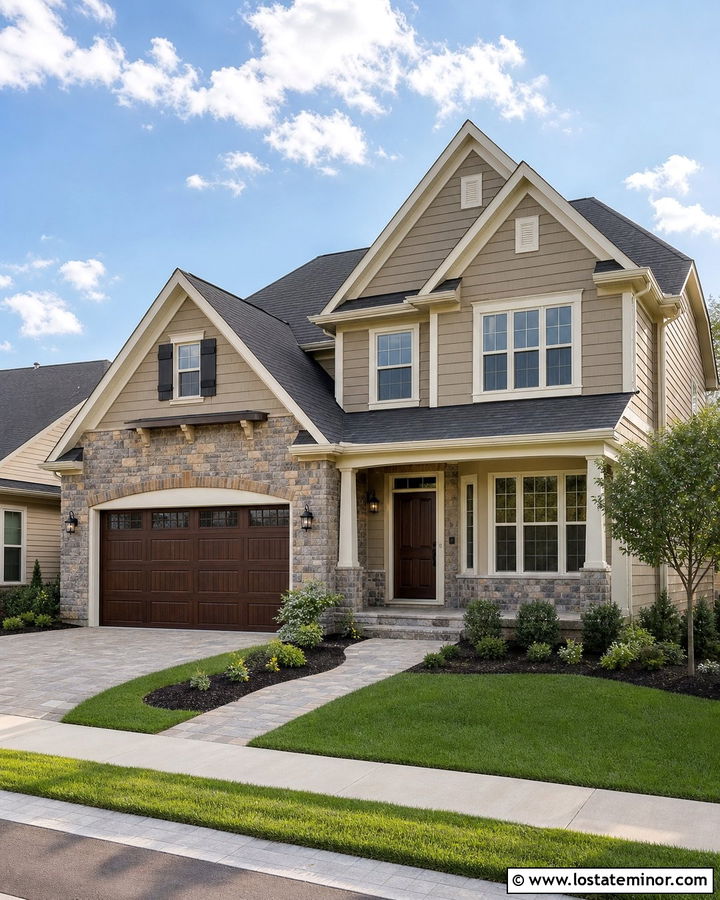 Sand House With Stone Garage Surround - 30 Sand House Design With Stone Accents Ideas