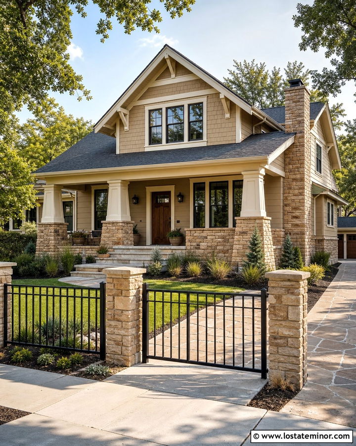 Sand House With Stone Pillar Fence - 30 Sand House Design With Fence Ideas