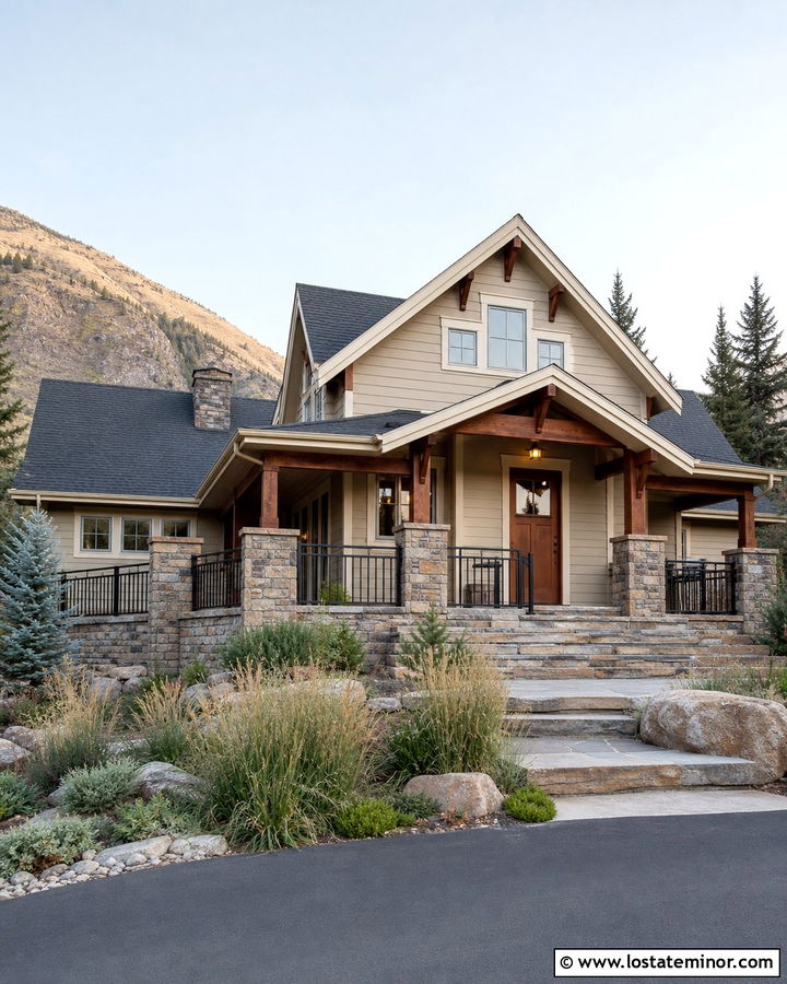 Sand House With Stone Porch Railings - 30 Sand House Design With Railings Ideas