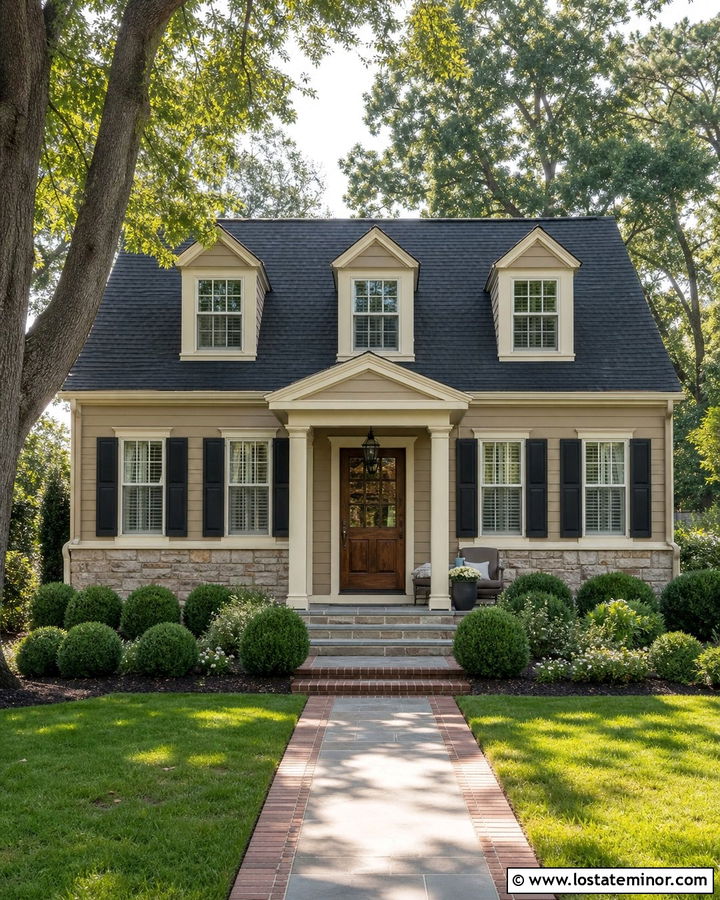 Sand House With Stone Wainscoting And Black Shutters - 30 Sand House Design With Wainscoting Ideas