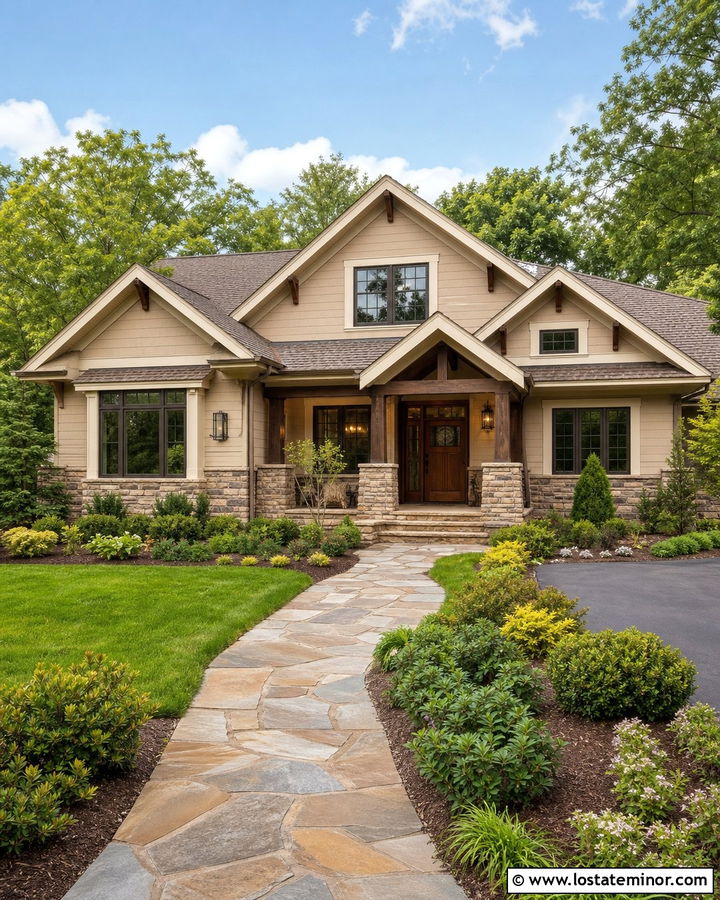 Sand House With Stone Wainscoting And Wood Door - 30 Sand House Design With Wainscoting Ideas