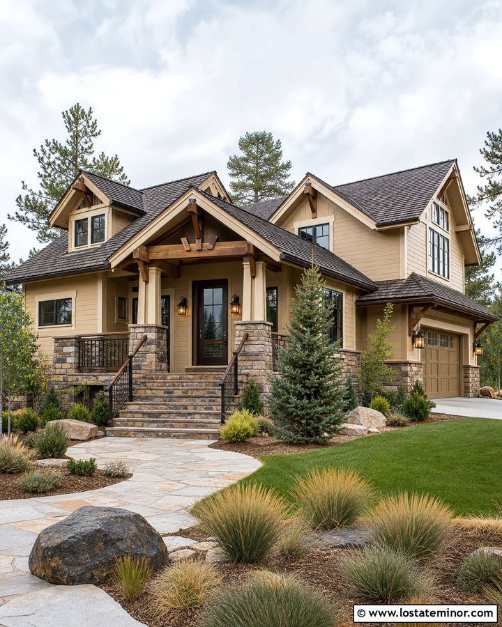 Sand House With Storm Door And Stone Porch - 30 Sand House Design With Storm Door Ideas