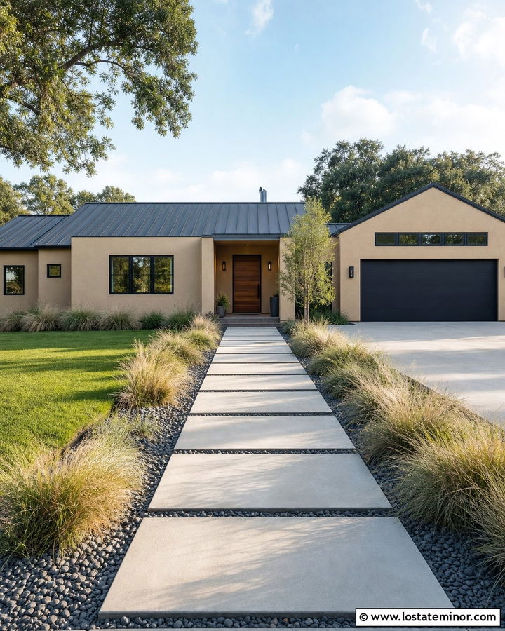 Sand House With Straight Concrete Walkway - 30 Sand House Design With Walkway Ideas