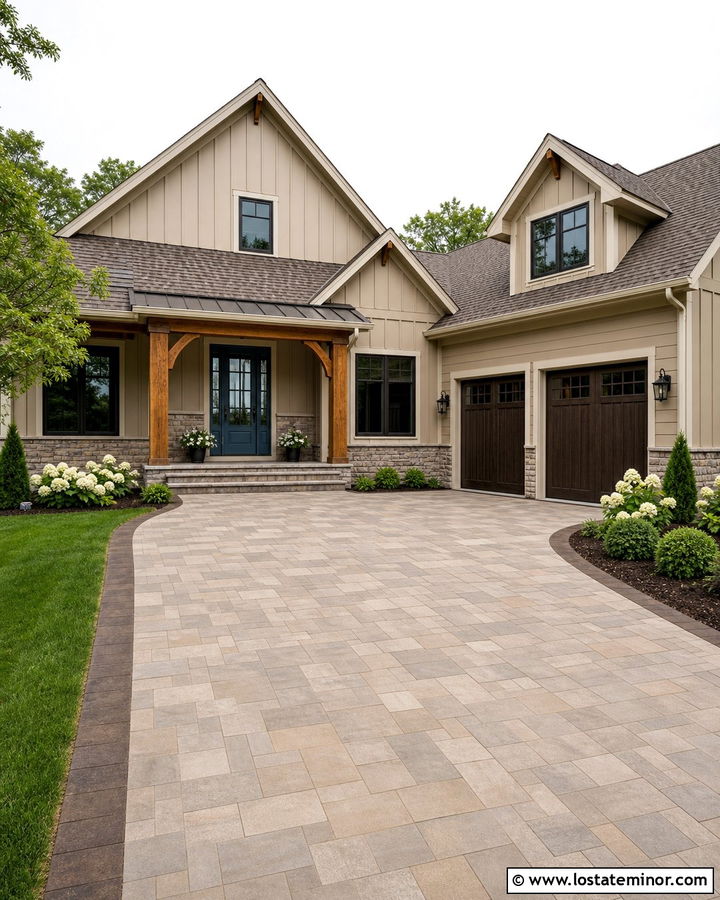 Sand House With Tan Paver Driveway - 30 Sand House Design With Driveway Ideas