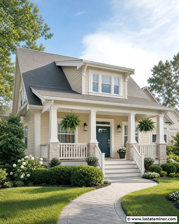 Sand House With Teal Front Door And White Porch - 30 Sand House Design With Front Door Ideas