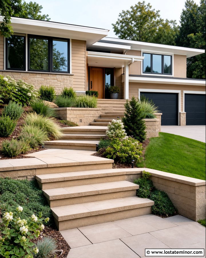 Sand House With Terraced Step Walkway - 30 Sand House Design With Walkway Ideas