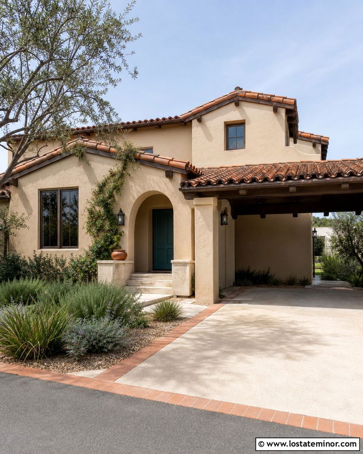 Sand House With Terracotta Roof Carport - 30 Sand House Design With Carport Ideas