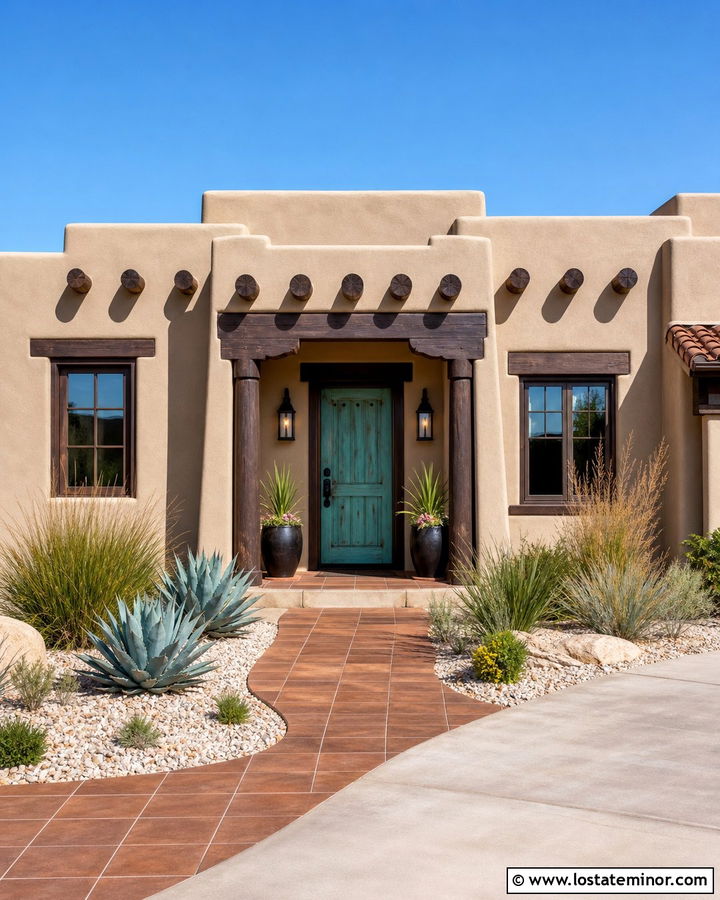 Sand House With Turquoise Entry Door - 30 Sand House Design With Entry Door Ideas