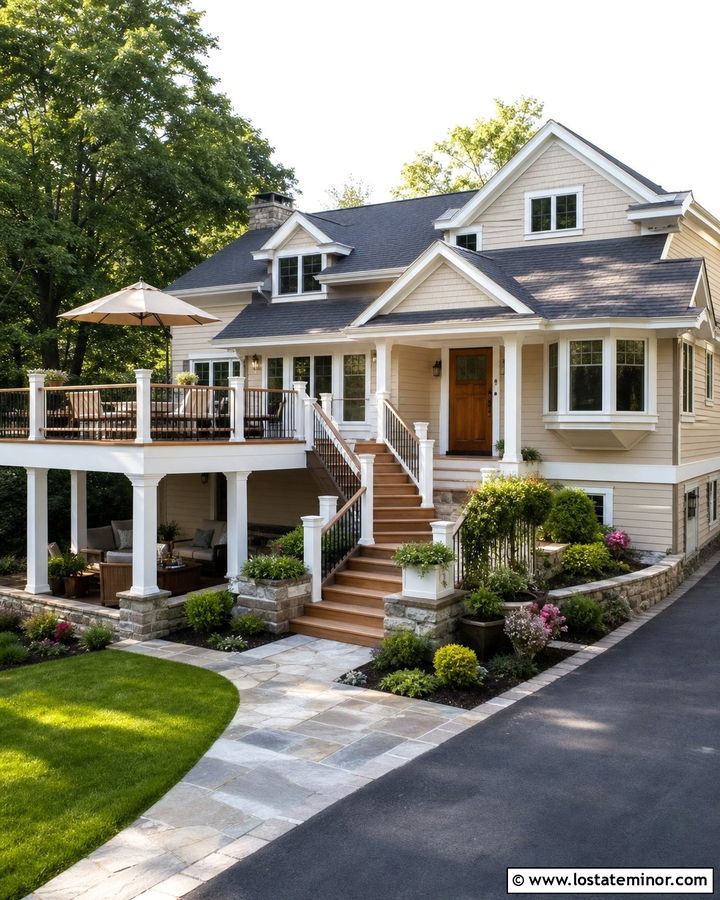 Sand House With Two Level Deck - 30 Sand House Design With Deck Ideas