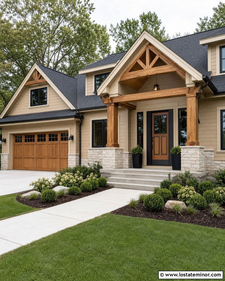 Sand House With Two Tone Front Door And Cream Trim - 30 Sand House Design With Front Door Ideas