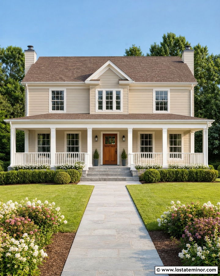 Sand House With White Front Porch - 30 Sand House Design With Front Porch Ideas