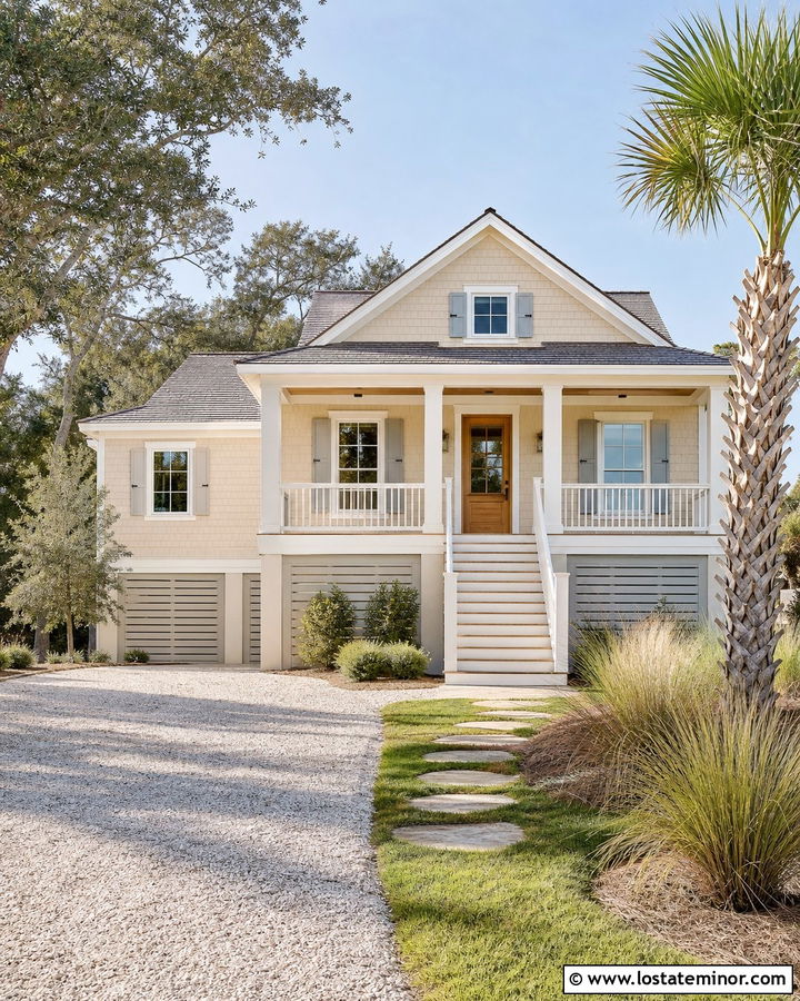 Sand House With White Gravel Driveway - 30 Sand House Design With Driveway Ideas