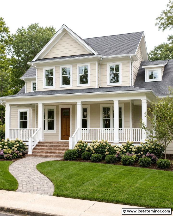Sand House With White Porch Railings - 30 Sand House Design With Railings Ideas