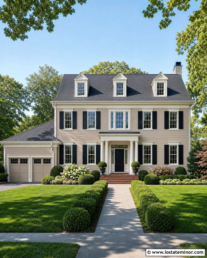 Sand House With White Trim And Black Shutters - 30 Sand House Design With Trim Ideas