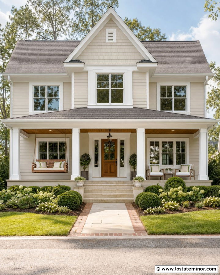 Sand House With White Trim And Cedar Swing - 30 Sand House Design With Swing Ideas