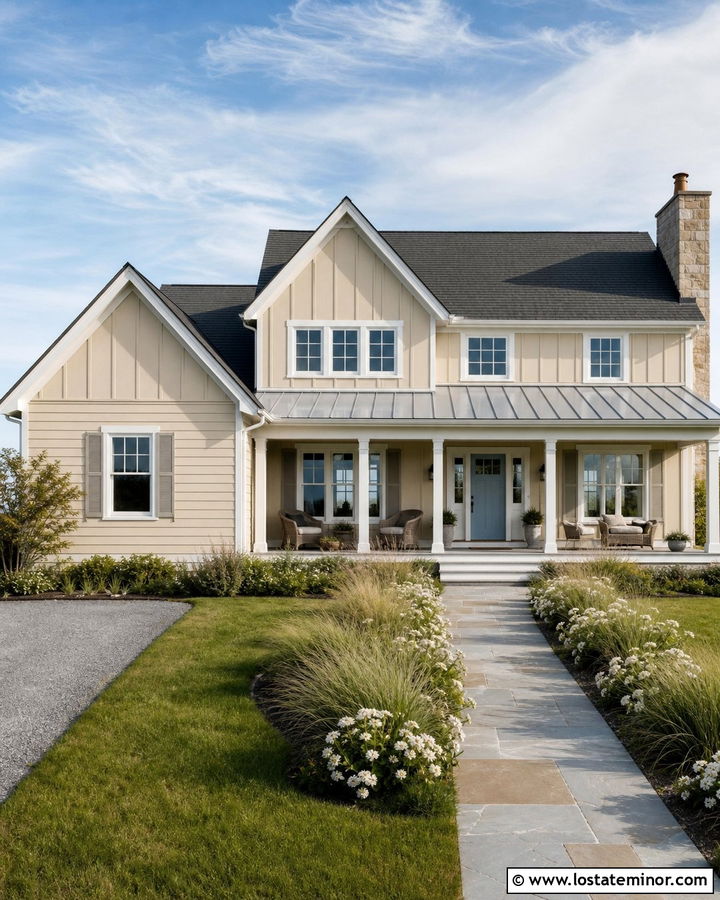 Sand House With White Vaulted Porch Ceiling - 30 Sand House Design With Porch Ceiling Ideas