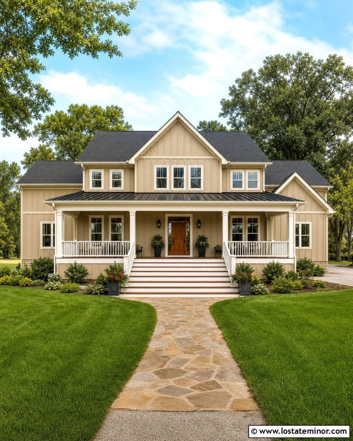 Sand House With Wide Deck Stairs - 30 Sand House Design With Deck Ideas