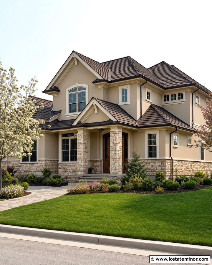 Sand House With Wraparound Stone Wainscoting - 30 Sand House Design With Wainscoting Ideas