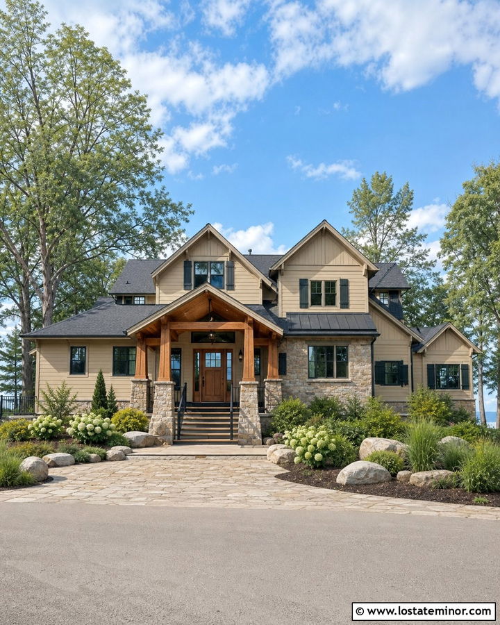 Sand Lake House With Fieldstone Porch Columns - 30 Sand House Design With Porch Columns Ideas
