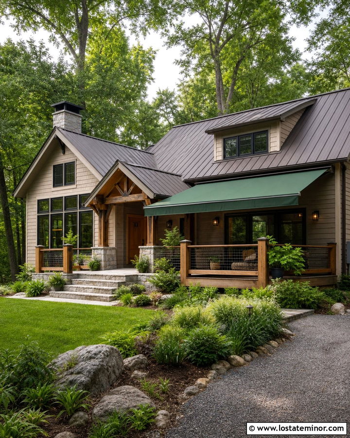 Sand Lake House With Forest Green Awning - 30 Sand House Design With Awning Ideas