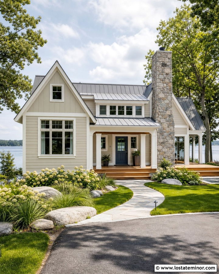 Sand Lake House With Gray Stone Chimney - 30 Sand House Design With Chimney Ideas