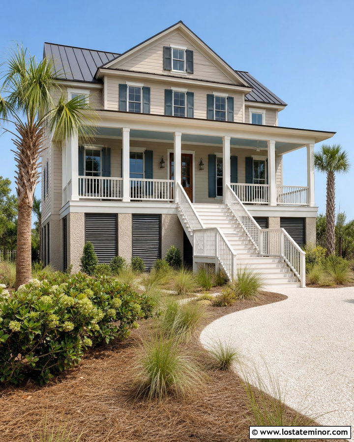Sand Lowcountry House With Raised Porch Columns - 30 Sand House Design With Porch Columns Ideas