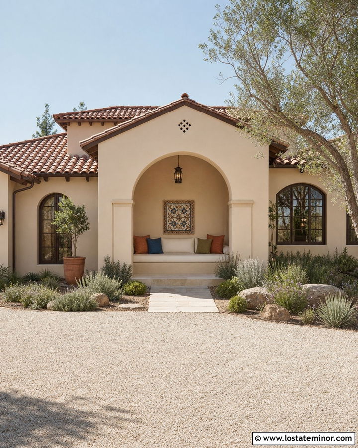 Sand Mediterranean House With Arched Daybed Nook - 30 Sand House Design With Daybed Ideas
