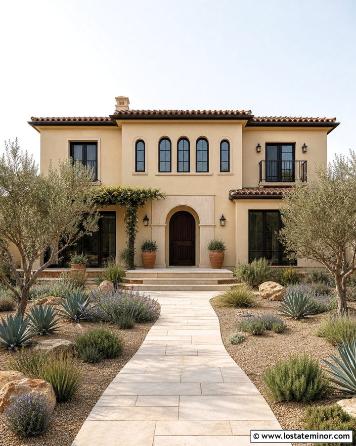 Sand Mediterranean House With Drought Tolerant Yard - 30 Sand House Design With Front Yard Ideas