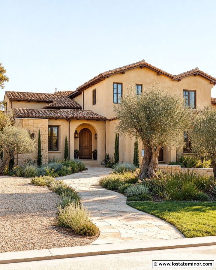 Sand Mediterranean House With Tile Gables - 30 Sand House Design With Gables Ideas