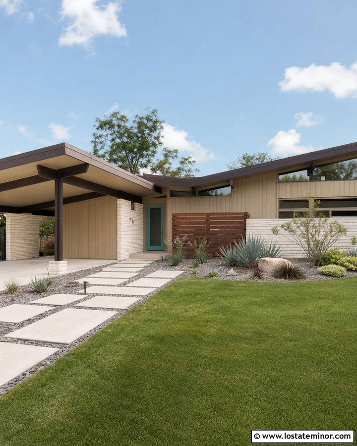 Sand Mid Century House With Butterfly Carport - 30 Sand House Design With Carport Ideas